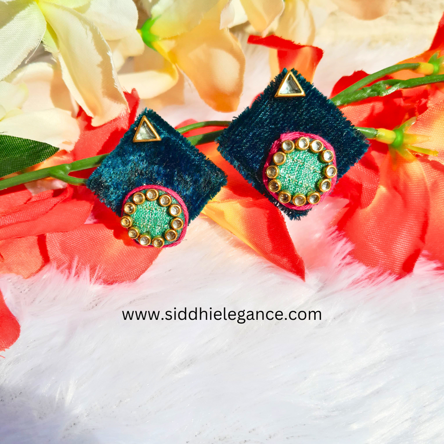 blue fabric earrings