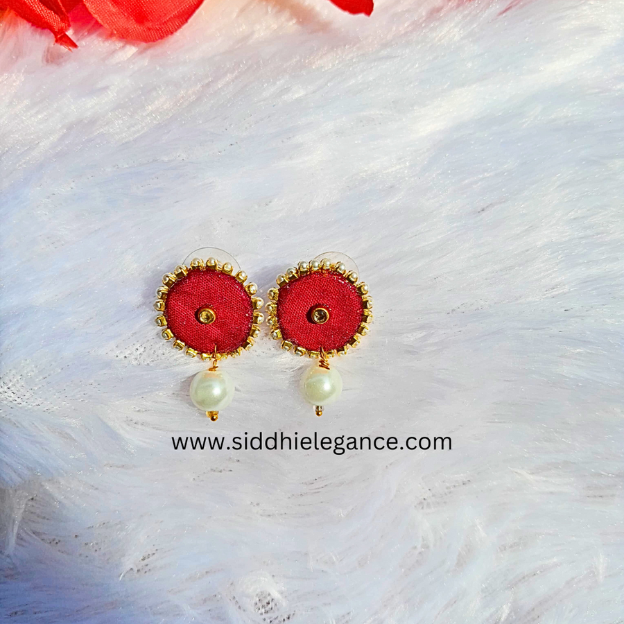 red circle fabric earrings