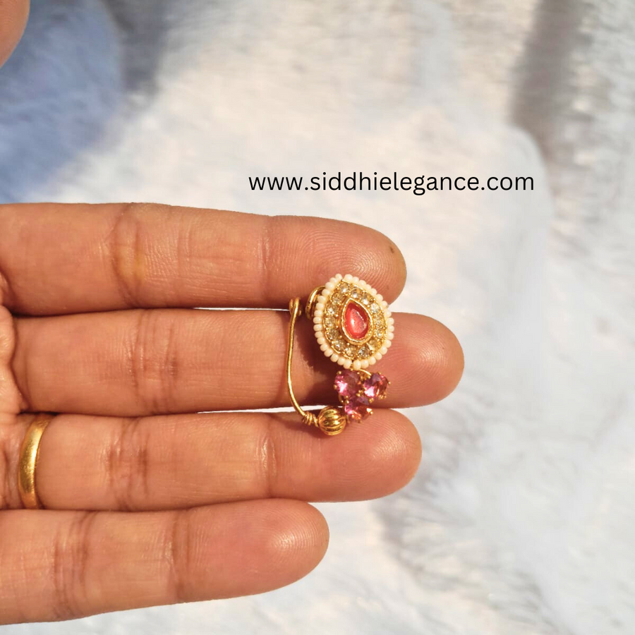 Pink AD stone nath