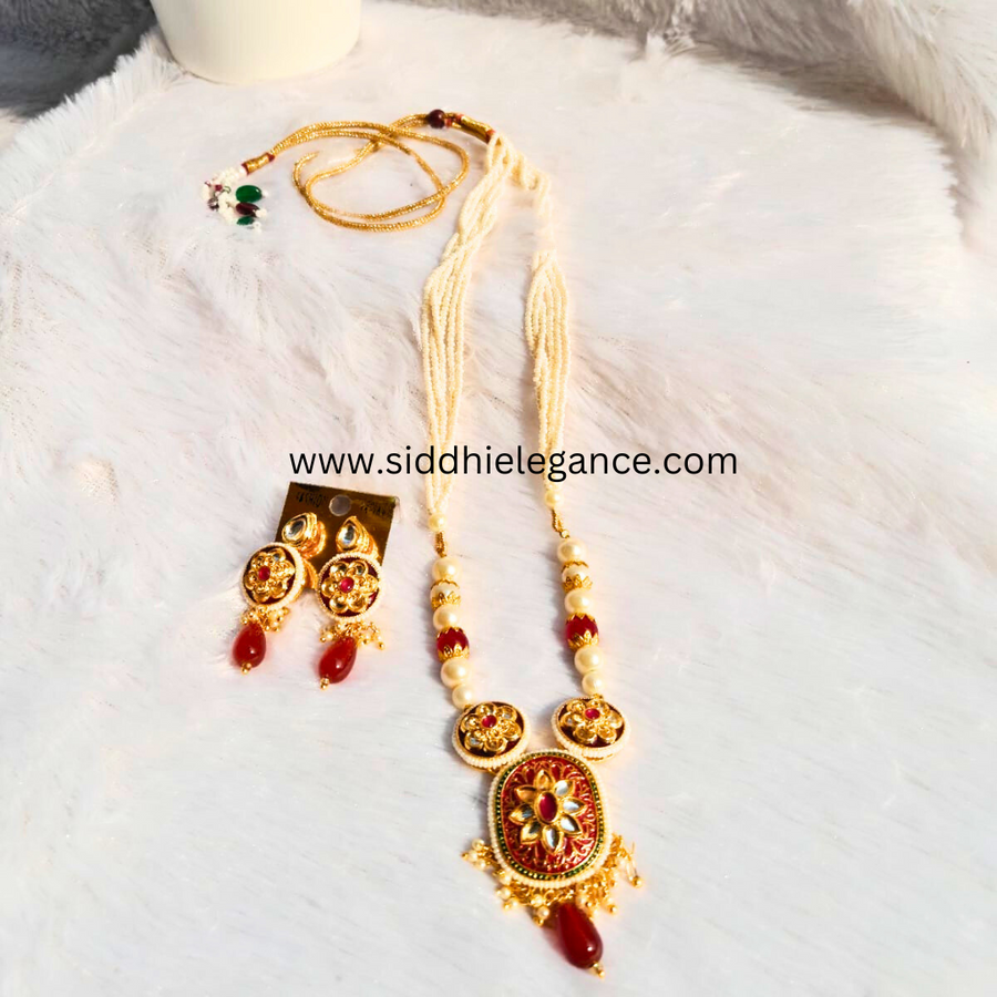 Red polki kundan necklace