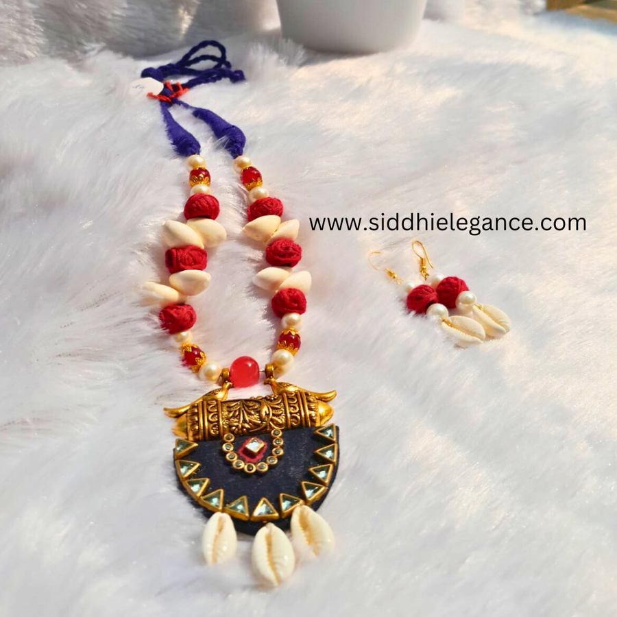Blue cotton dori necklace